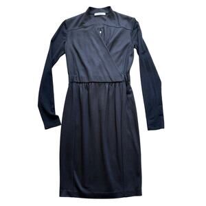 Max Mara Black Wool Wrap Dress Womens IT 40/US 6 Knee Length Minimalist Italy